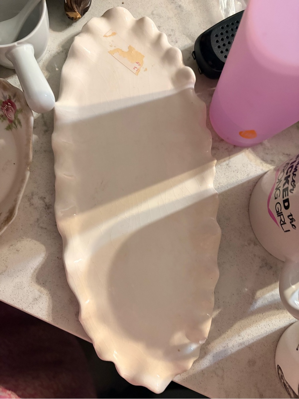 Cream Scalloped Ceramic Serving Platter - Home Accents Decor vintage